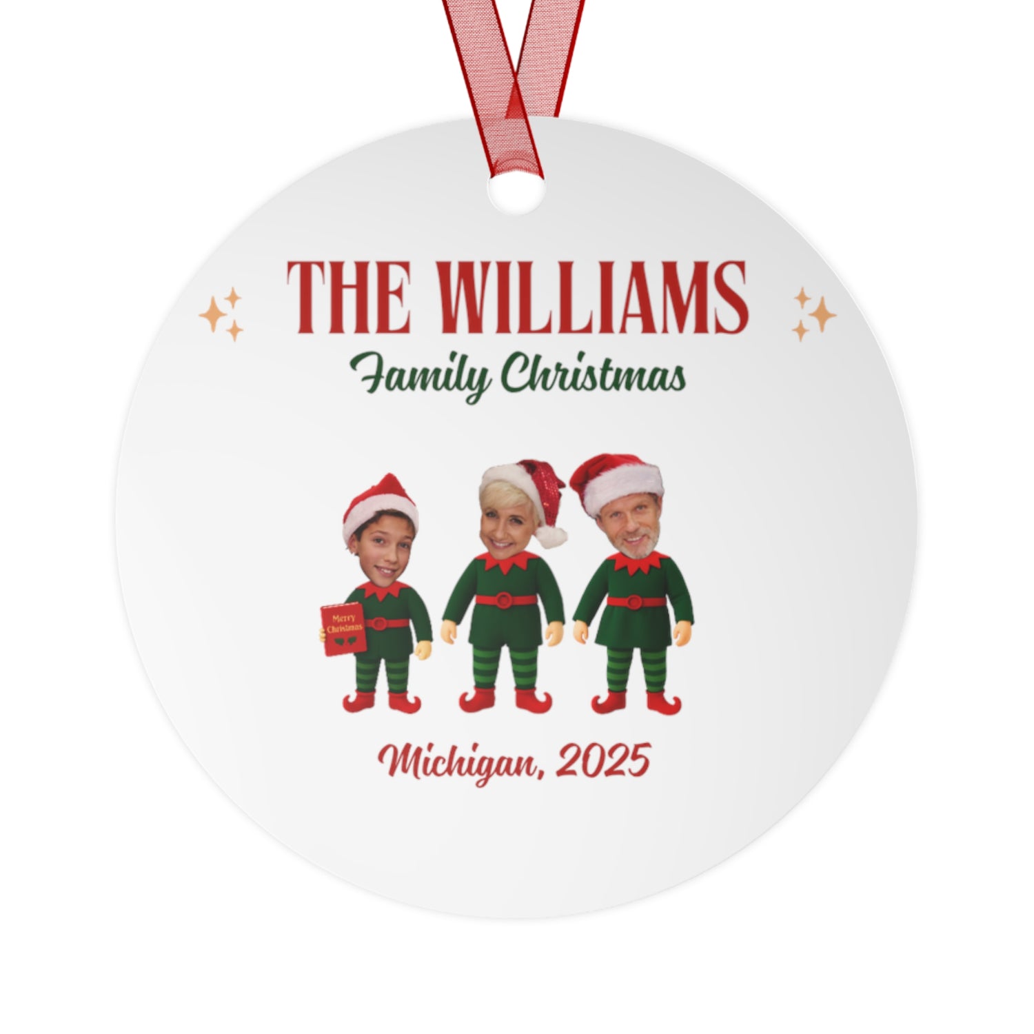 Personalized Metal Ornament - Family Christmas Photo Elf Ornament, Custom Names & Year