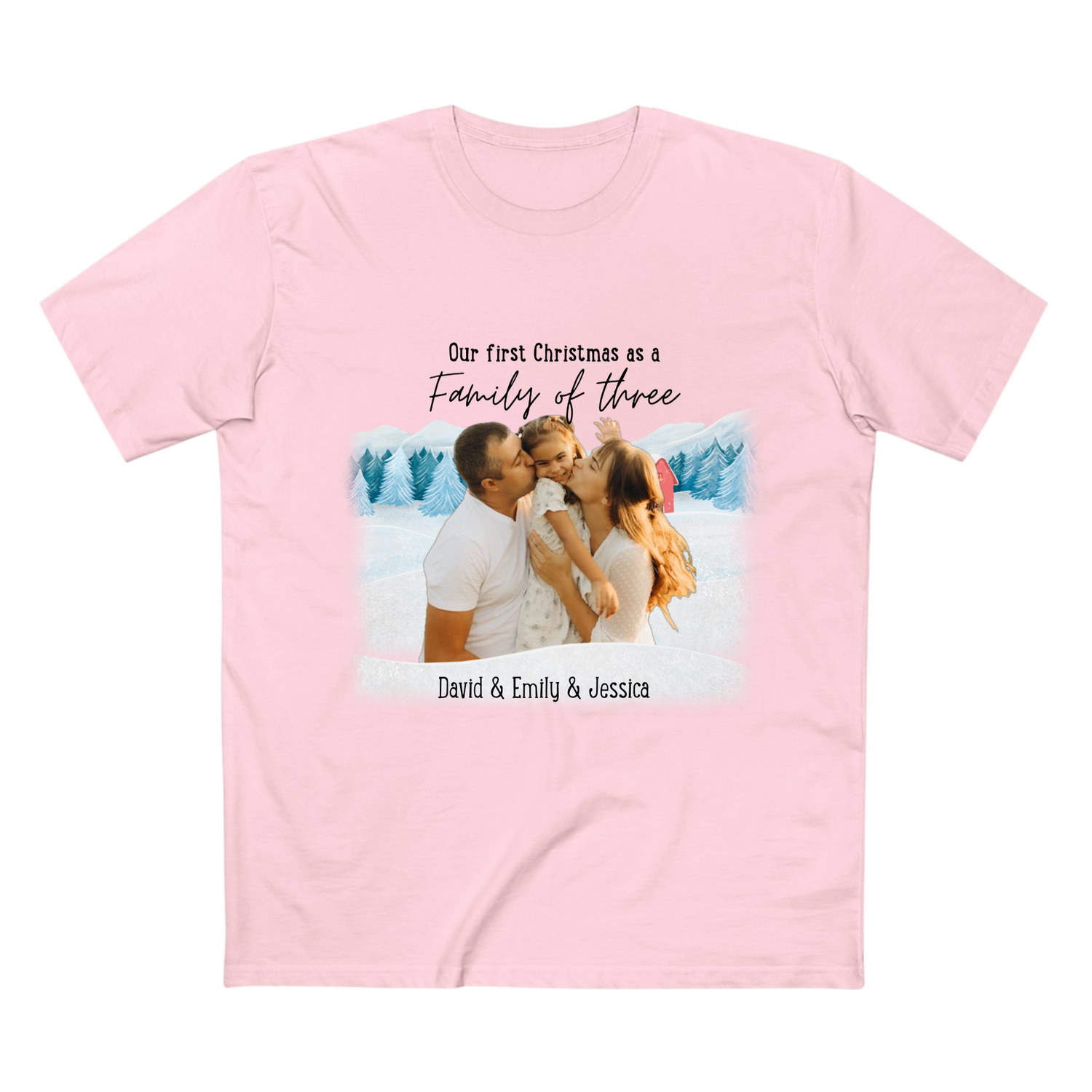 Our First Christmas as a family - Personalized Adult Staple Tee - T Shirts