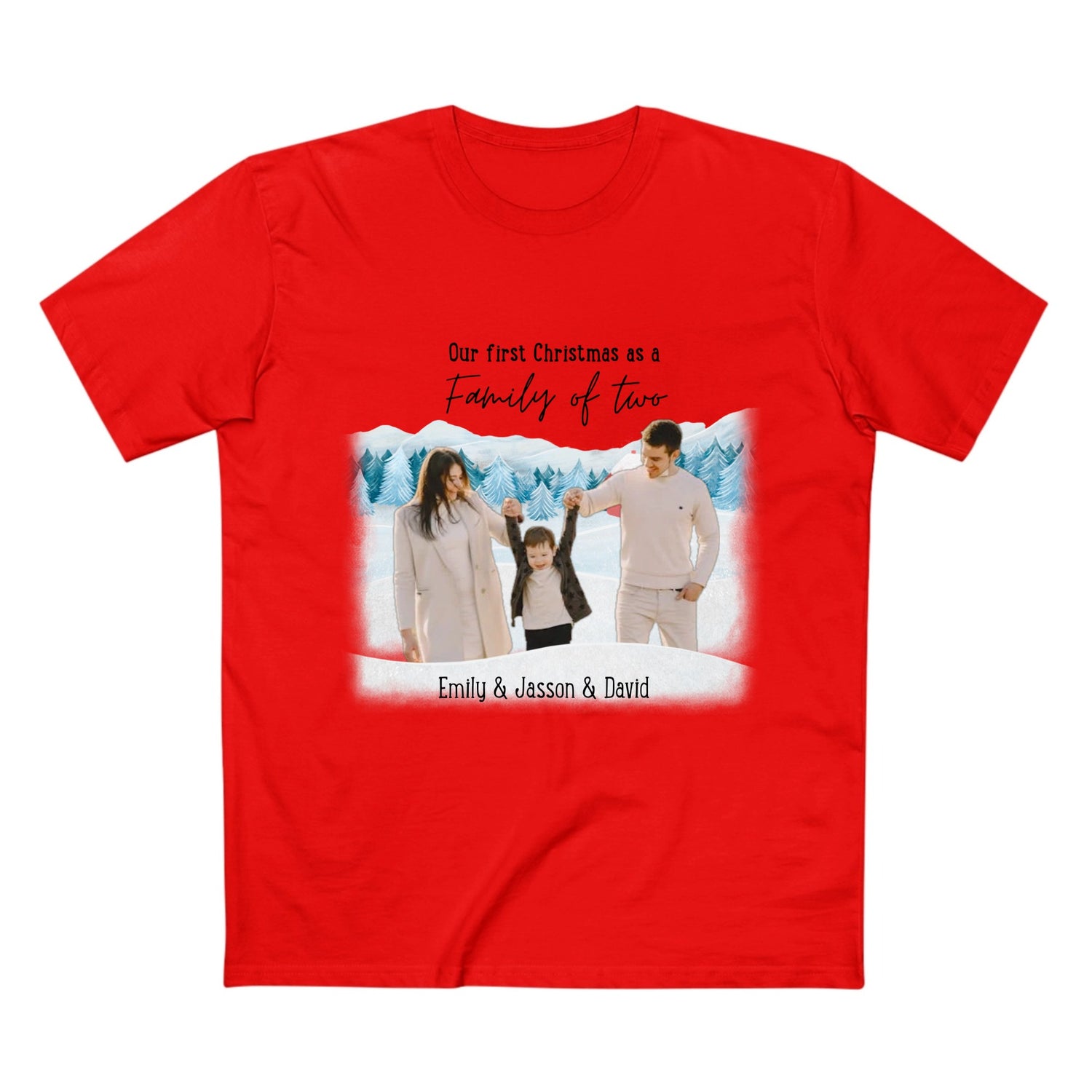 Our First Christmas as a family - Personalized Adult Staple Tee - T Shirts