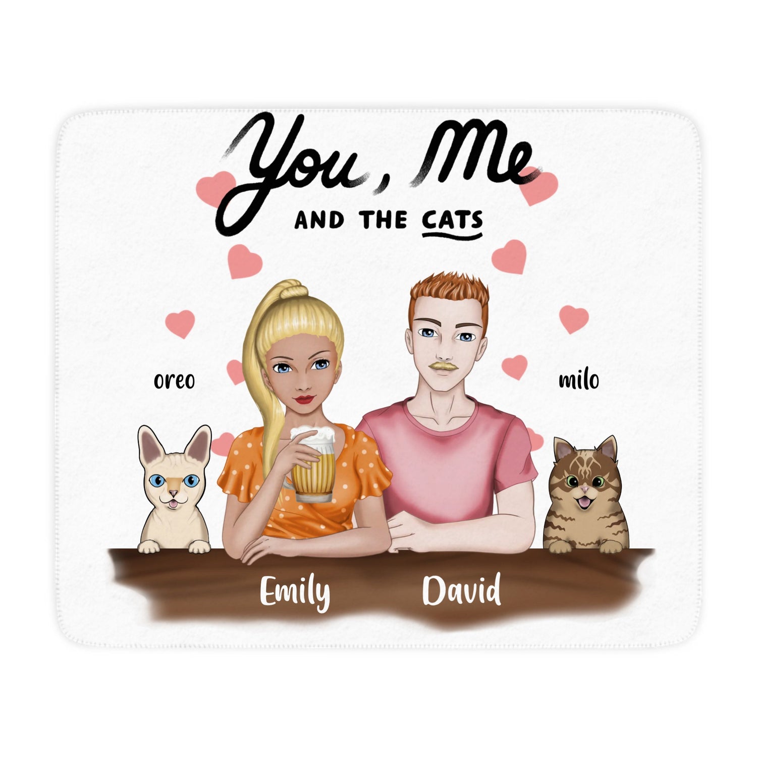 You, me, and the cats - Personalized Tan Sherpa Blanket