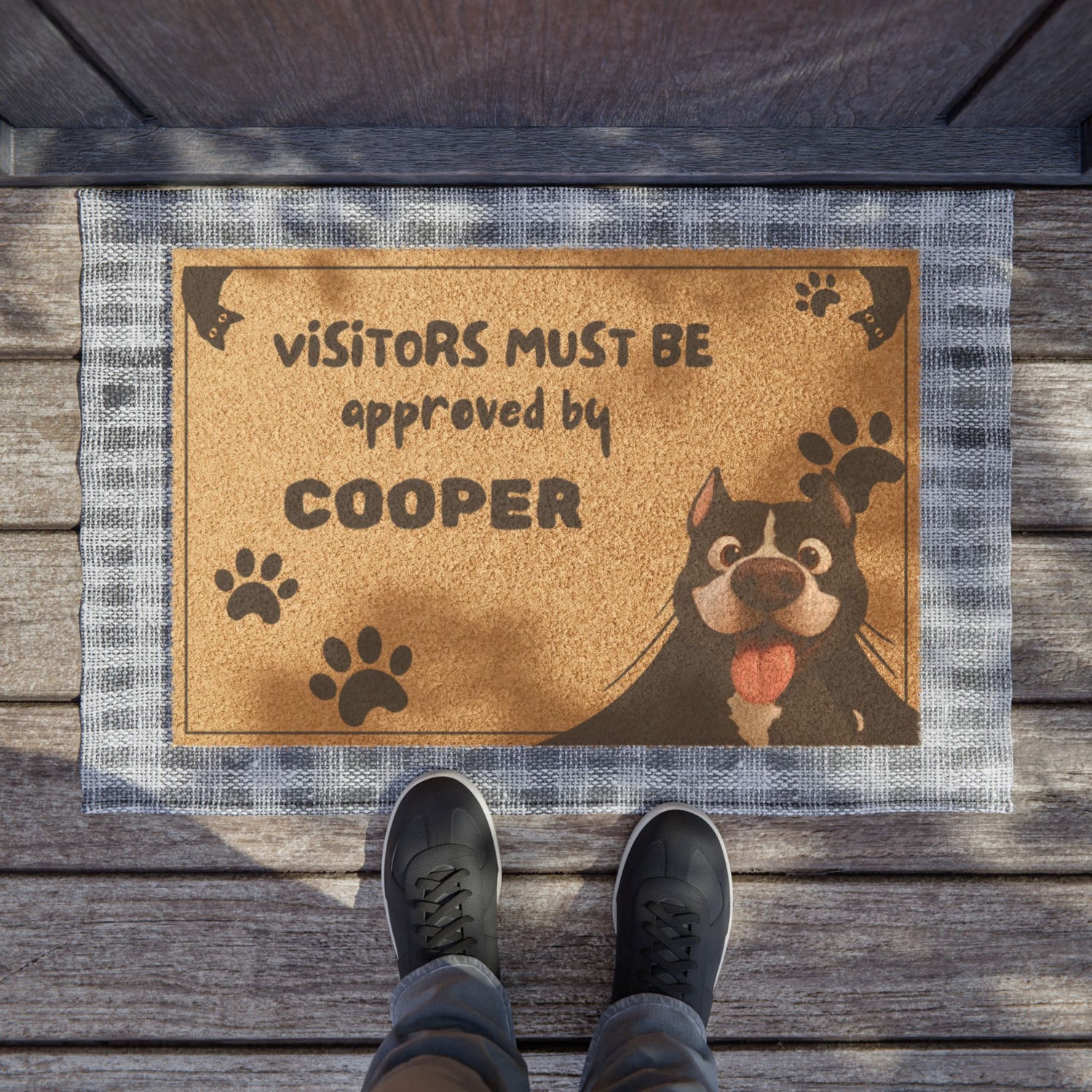 Pet-Friendly Doormat, Custom Name Welcome Mat, Dog Lover Gift, Cute Home Decor, Hilarious Paw Print Entrance Rug