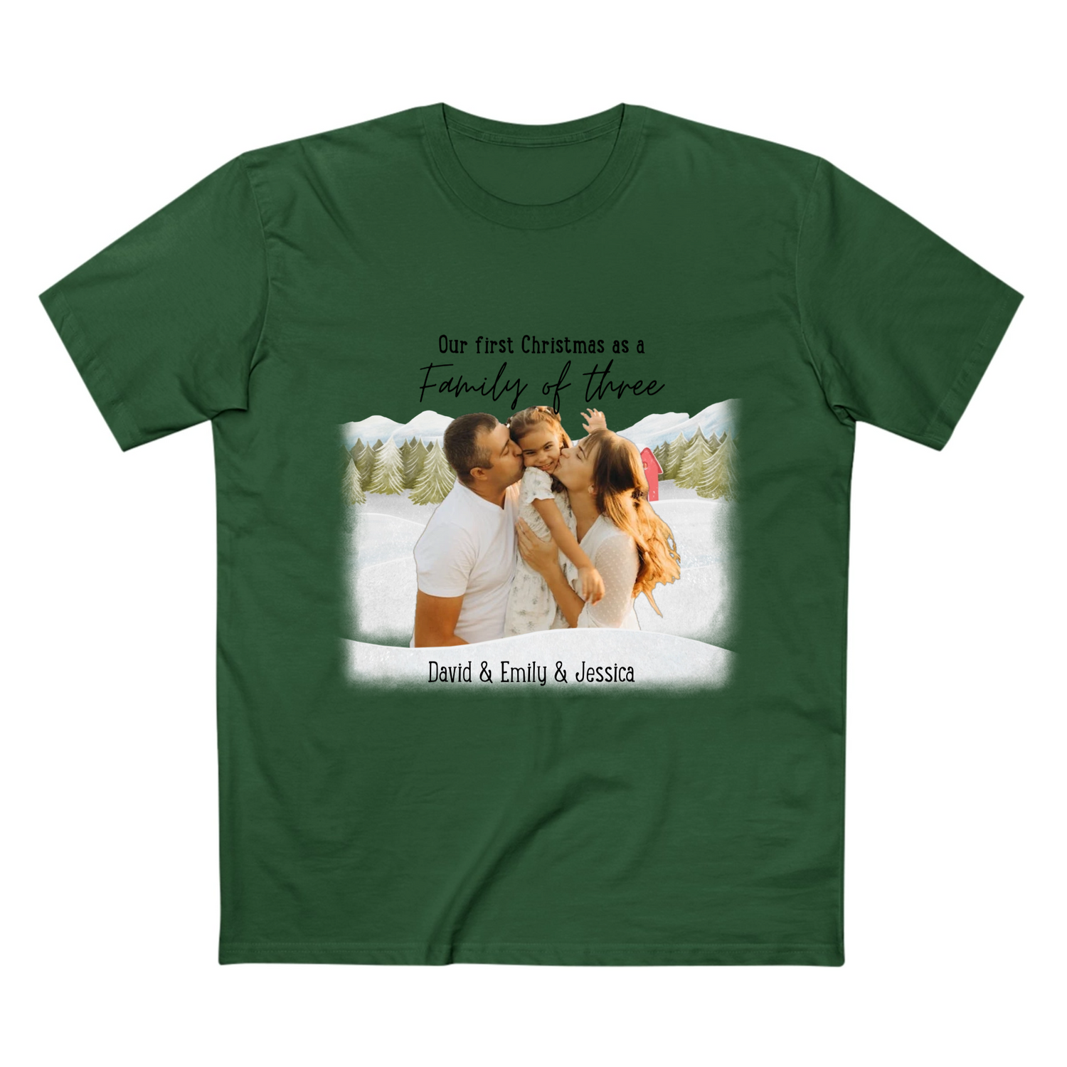 Our First Christmas as a family -  Personalized Adult Staple Tee - T Shirts