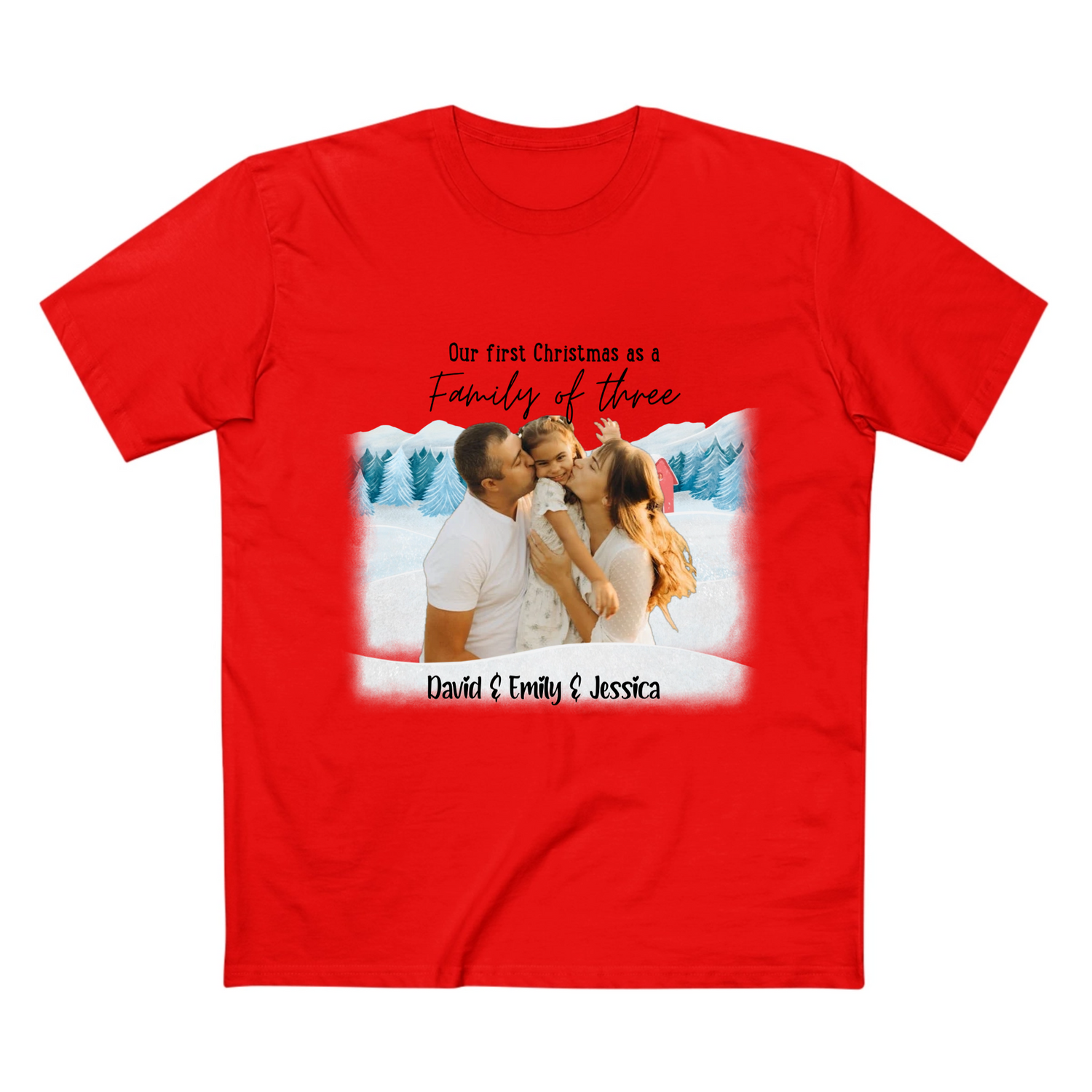 Our First Christmas as a family -  Personalized Adult Staple Tee - T Shirts