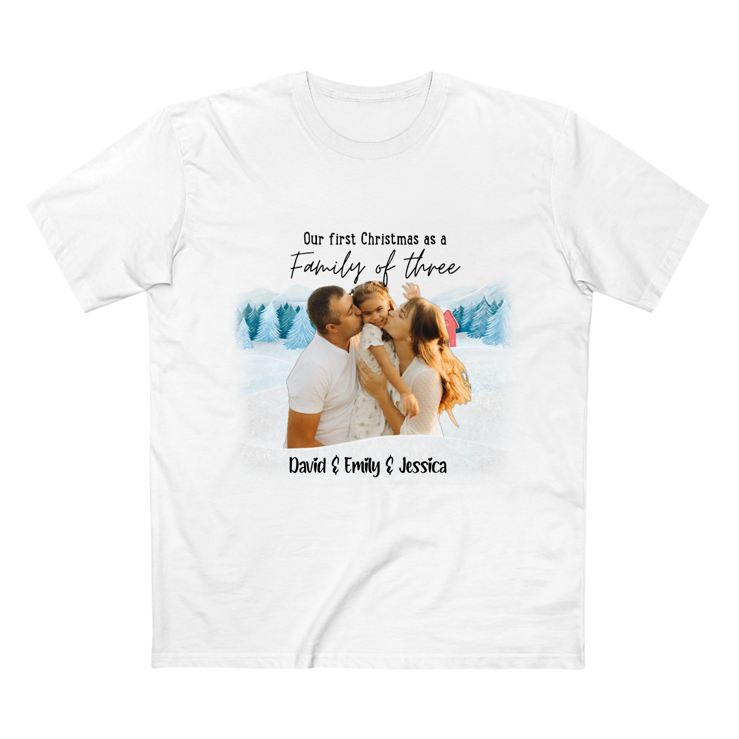 Our First Christmas as a family -  Personalized Adult Staple Tee - T Shirts