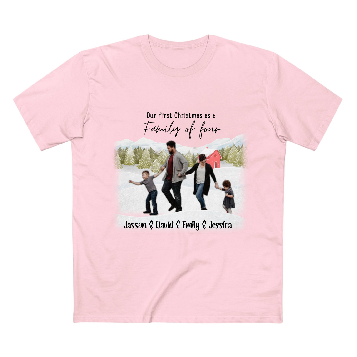 Our First Christmas as a family -  Personalized Adult Staple Tee - T Shirts