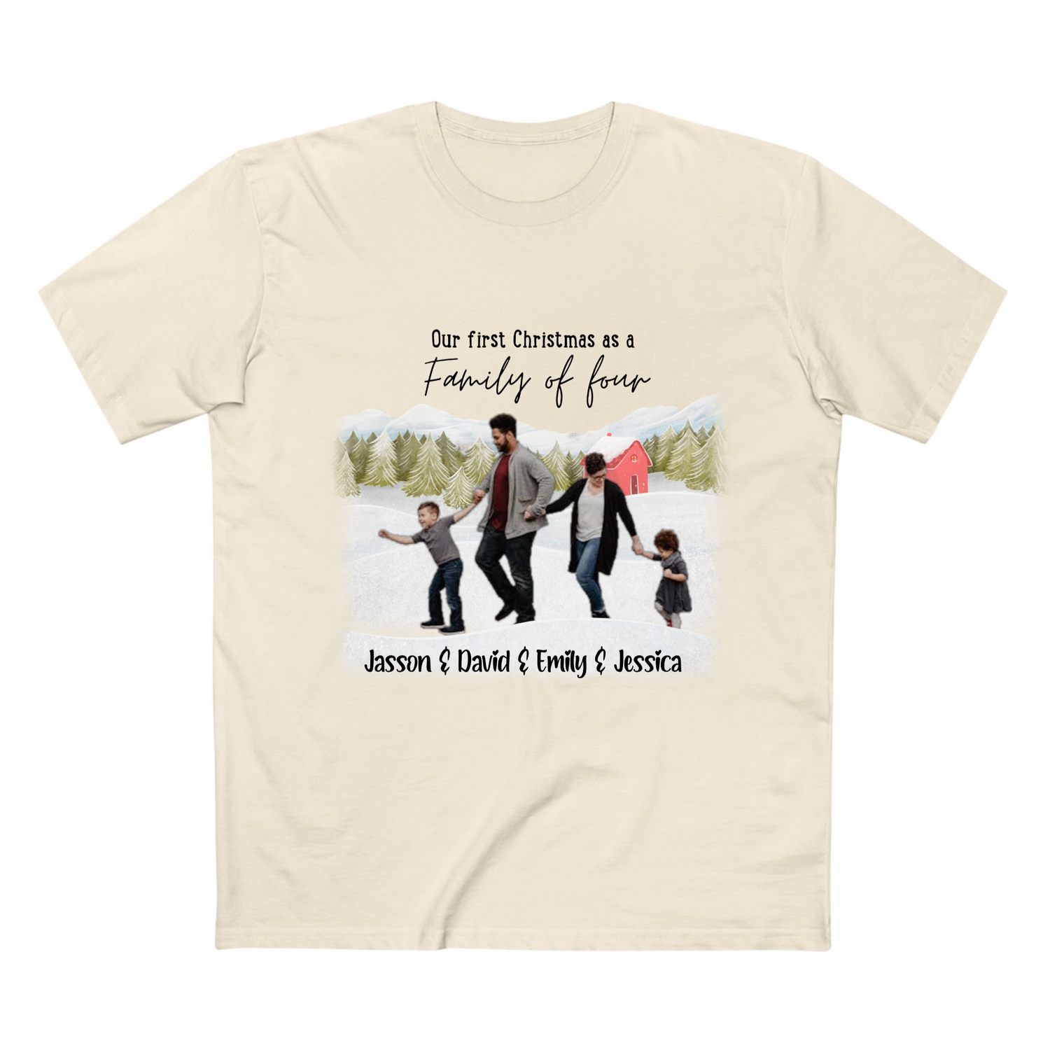Our First Christmas as a family -  Personalized Adult Staple Tee - T Shirts