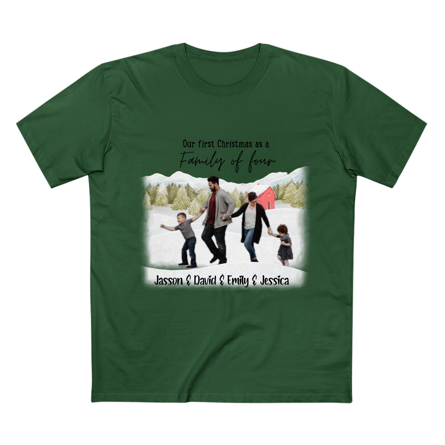 Our First Christmas as a family -  Personalized Adult Staple Tee - T Shirts