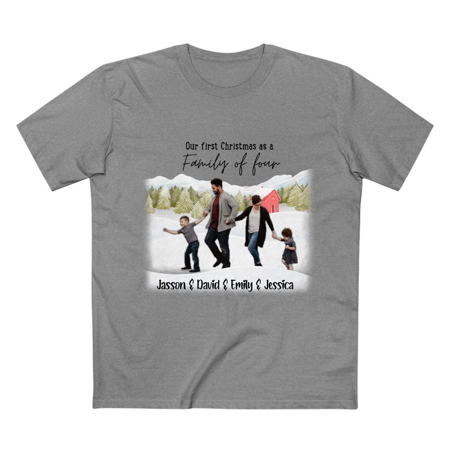 Our First Christmas as a family -  Personalized Adult Staple Tee - T Shirts