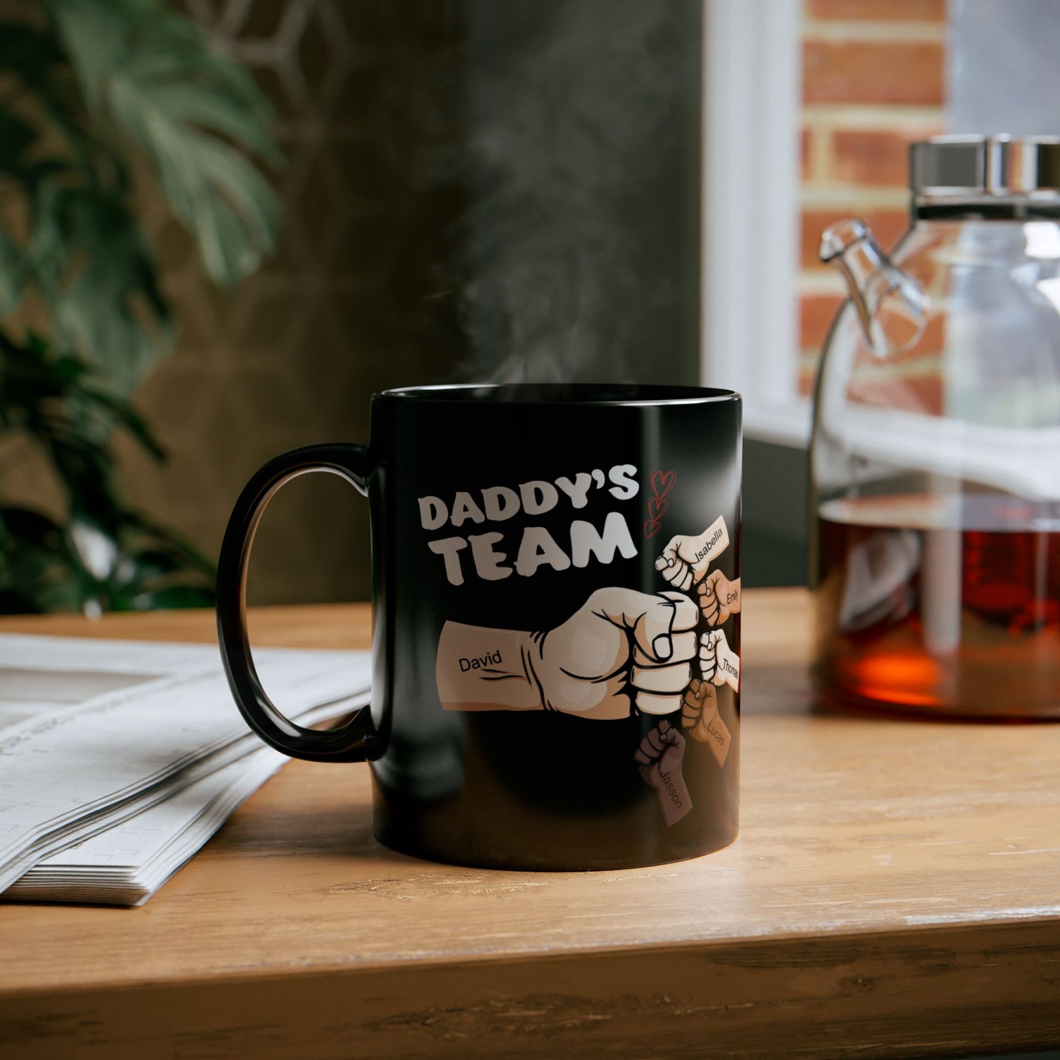 Daddy's Team - Personalized Black Mug